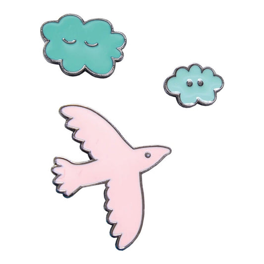 3 lakuotų segių rinkinys – Paukštelis / Debesėliai (3 × 3 cm)