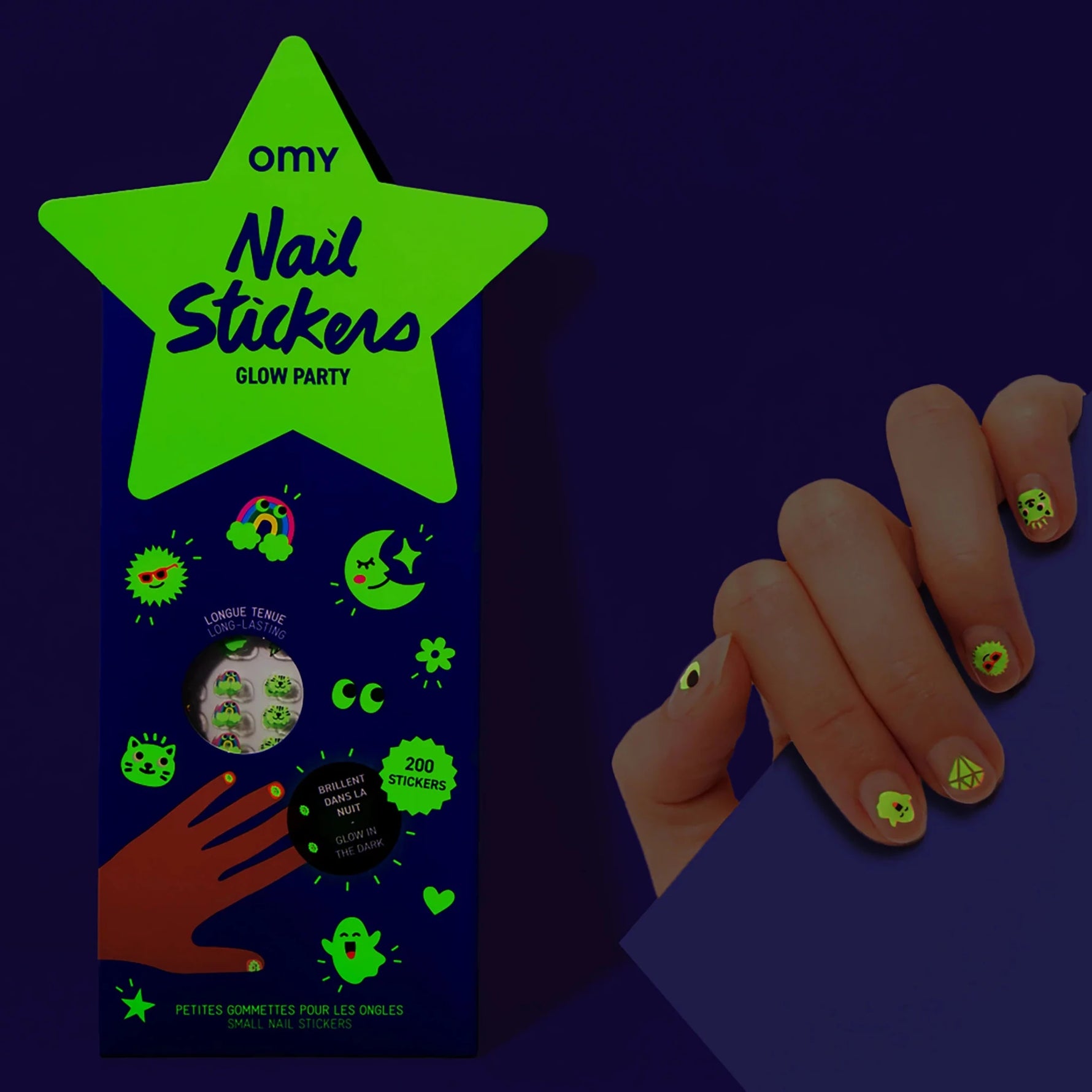 OMY - stebuklingi, tamsoje švytintys nagų lipdukai - GLOW PARTY - NAIL STICKERS - LE KUKU
